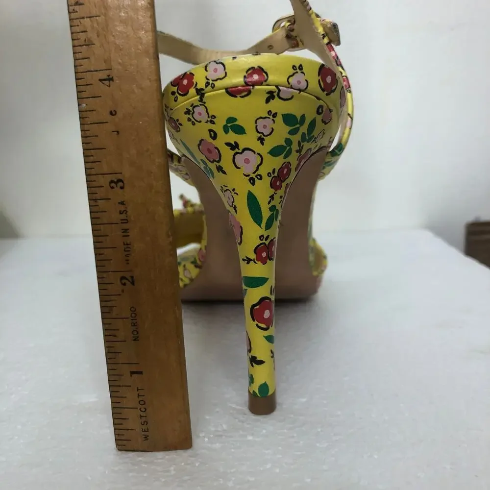 Isa Tapia Evie Sandal Yellow Floral Ruffle Strap Heeled